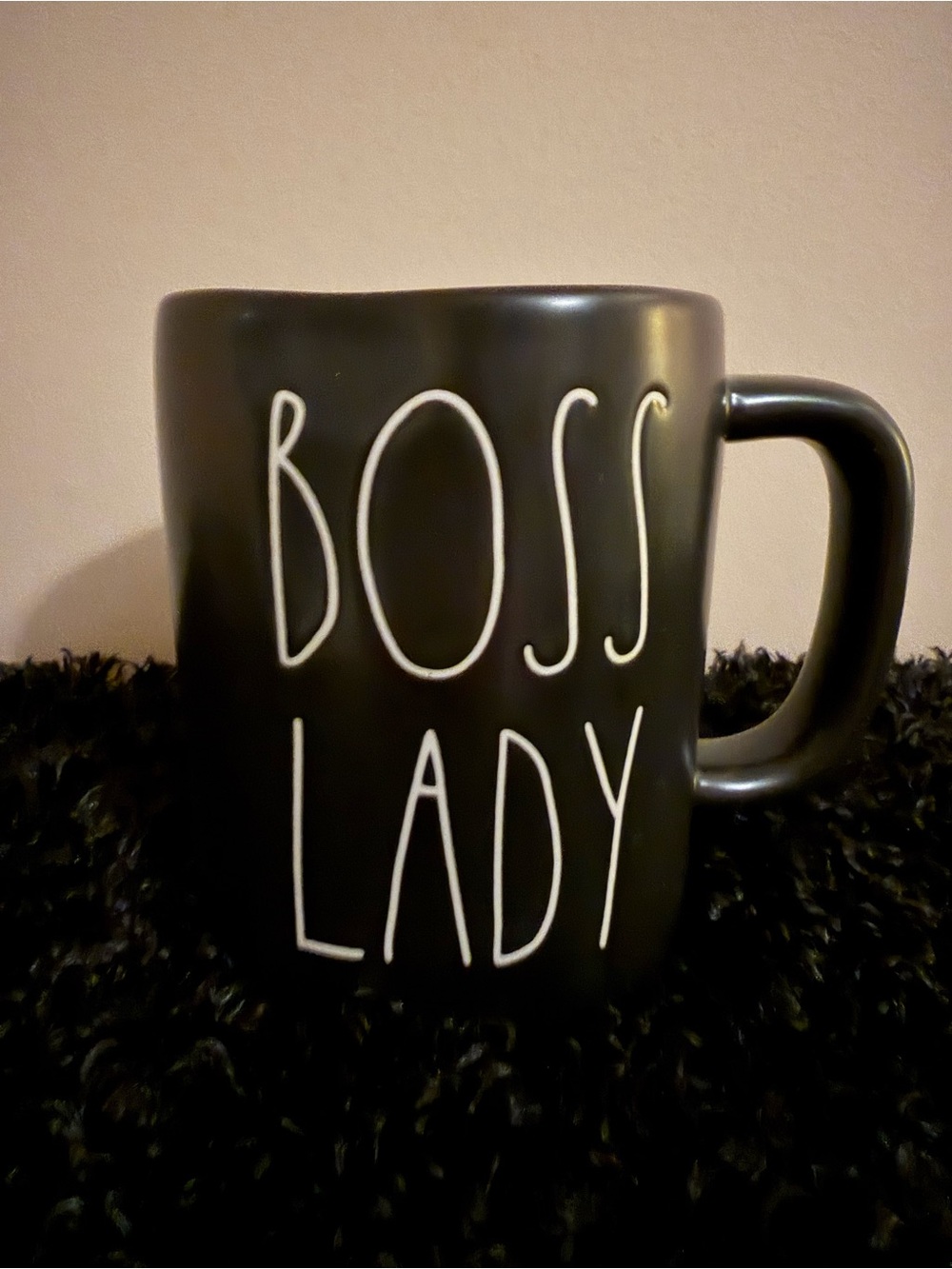 Rae Dunn Matte Black Mug with White Logo